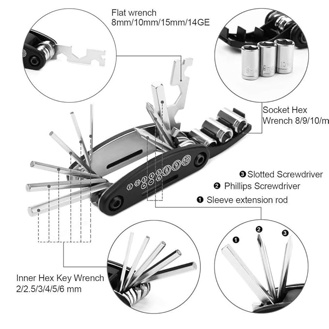 16 IN 1 Multi-Purpose Key Spoke Wrench Repair Tool Kit